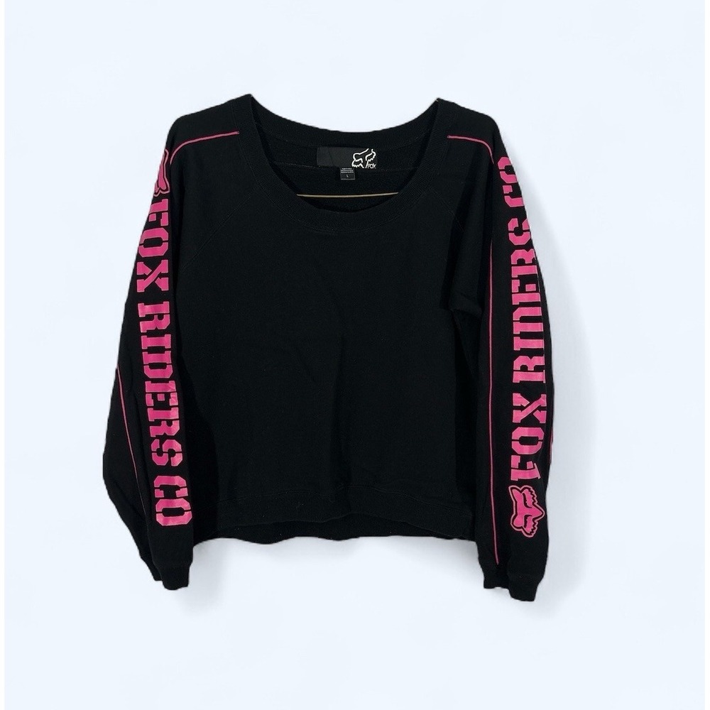 Fox Racing Spell Out Pink Black Motocross Sweatshirt Size Large Y2K Pullover